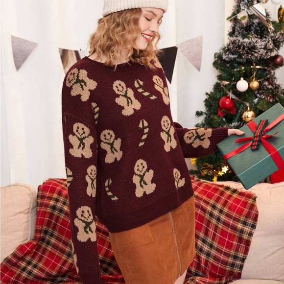 Drop Shoulder Christmas Gingerbread Pattern Sweater size Small - Picture 4 of 5